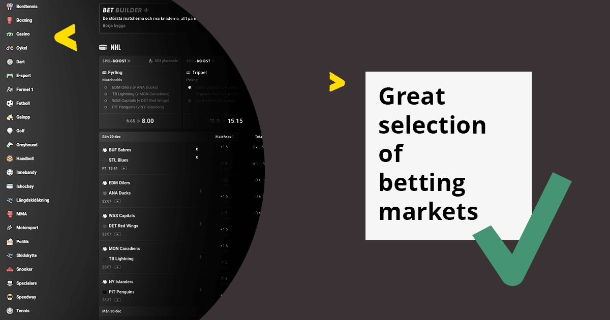 Bet365 betting markets graphic showing diverse options including football, tennis, basketball, and more for Swedish players.