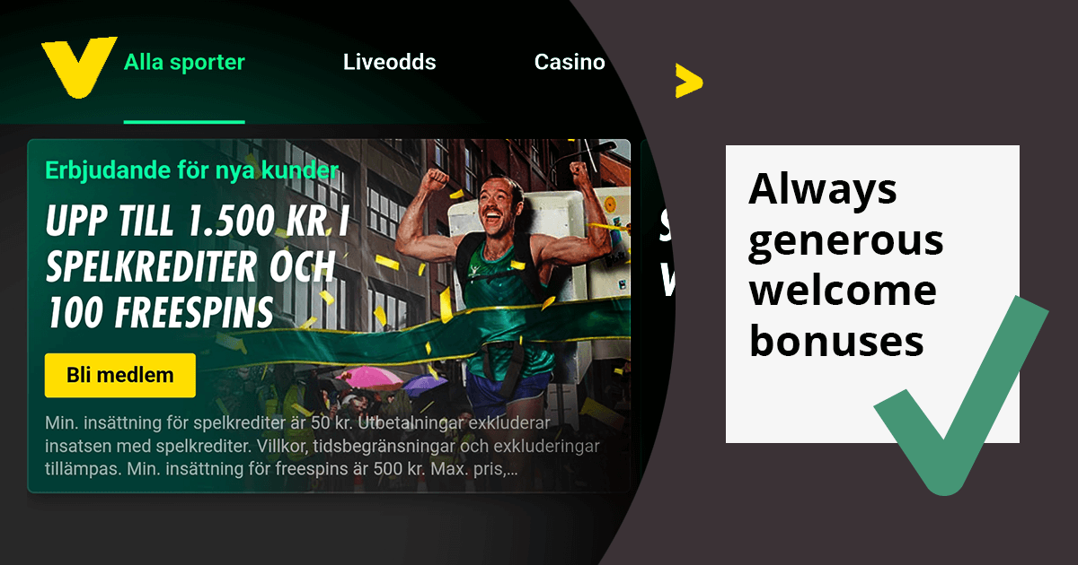 Skärmdump av Bet365:s svenska välkomstbonus - alltid generösa bonusar med Betvis bocksymbol.